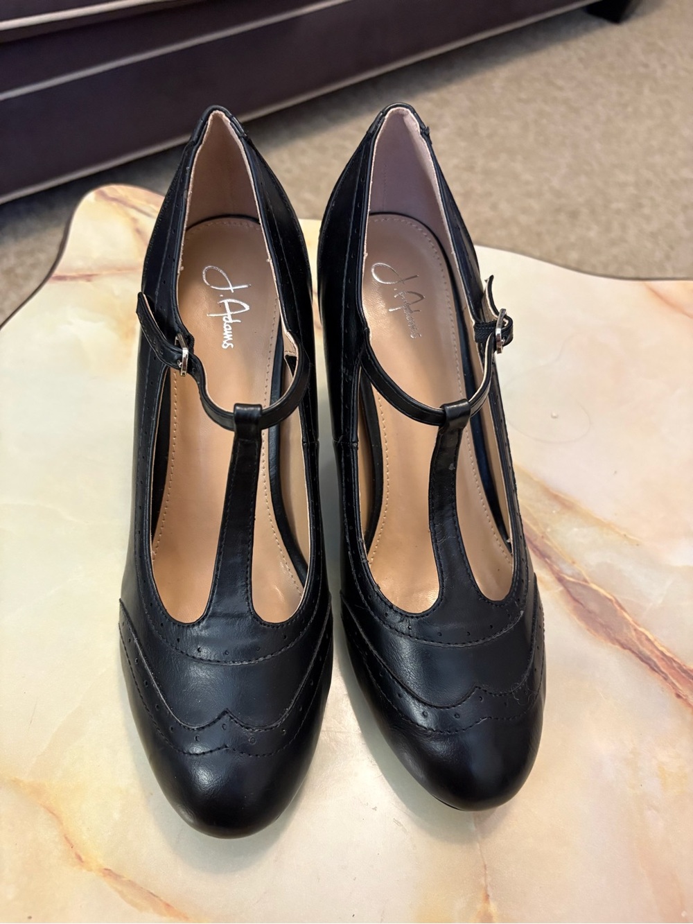 J. Adams Black Strappy  Pump- Cone Heel, Round Toe Buckle Close- Size 10 NWOB